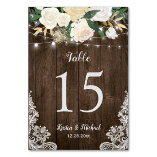 Rustic Wood Floral Lace Chic Wedding Table Number