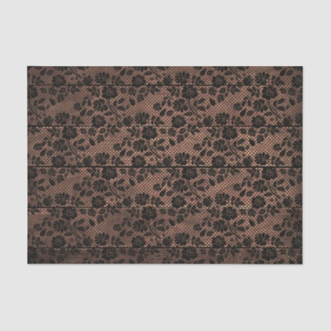 Rustic Wood & Floral Lace Lacy Lingerie Shower Tissue Paper (Front)