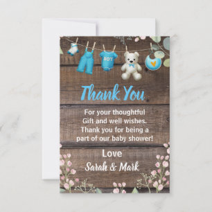 Rustic Wood Floral Laundry Baby Shower Thank You Card