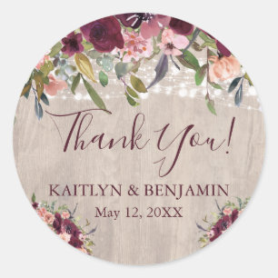 Rustic Wood Floral Lights Wedding Classic Round Sticker
