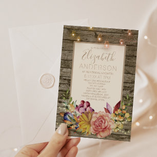 Rustic Wood Floral Mason Jar BRIDAL SHOWER Invitation