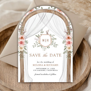 Rustic Wood Floral Monogram Photo Canopy Wedding Save The Date