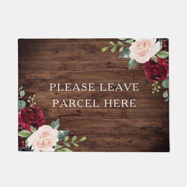 Rustic Wood Floral Parcel Delivery Leave at door Doormat (Front)