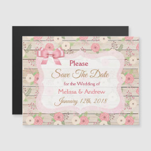 Rustic Wood Floral Pink Save the Date Magnets
