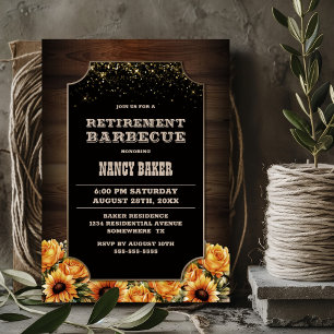 Rustic Wood Floral Retirement BBQ Invitation