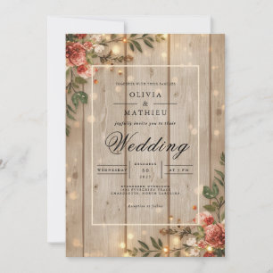Rustic Wood Floral Romance Wedding Invitation