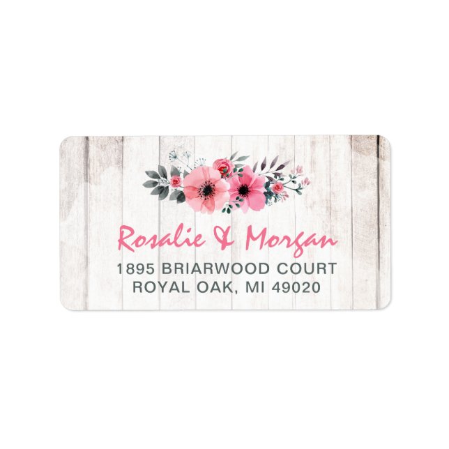 Rustic Wood Floral Rose Country Chic Coral Address Label (Front)
