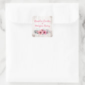 Rustic Wood Floral Rose Country Chic Coral Wedding Square Sticker (Bag)