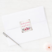 Rustic Wood Floral Rose Country Chic Coral Wedding Square Sticker (Envelope)