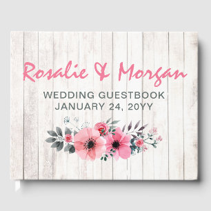 Rustic Wood Floral Rose Country Wedding Ceremony Guest Book