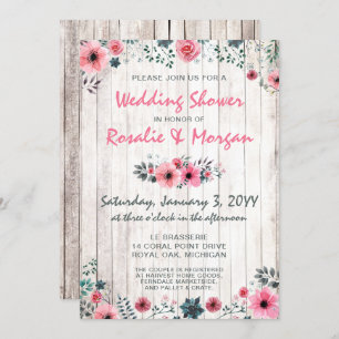 Rustic Wood Floral Rose Country Wedding Shower Invitation