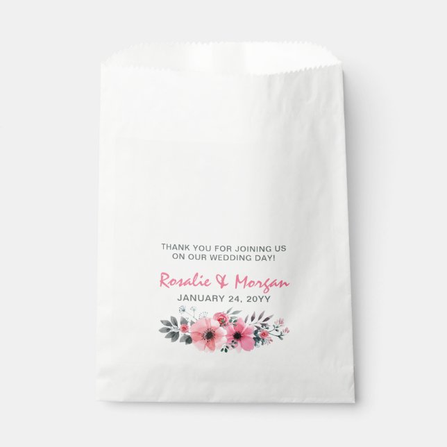 Rustic Wood Floral Roses Country Wedding Thank You Favour Bag (Front)