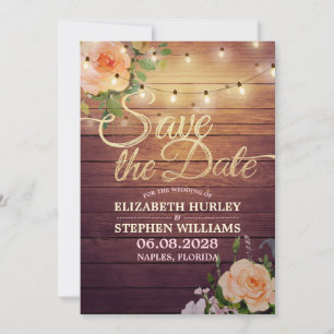 Rustic Wood Floral String Lights Save The Date