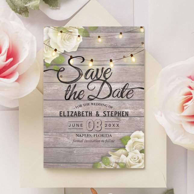 Rustic Wood Floral String Lights Save The Date (Creator Uploaded)