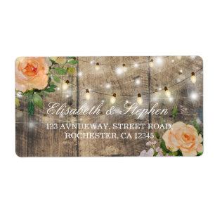 Rustic Wood Floral String Lights Wedding Address