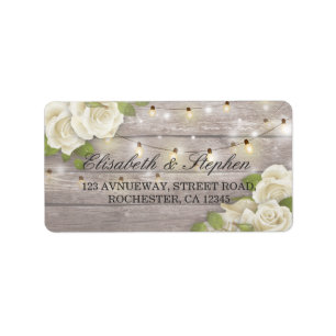 Rustic Wood Floral String Lights Wedding Address Label