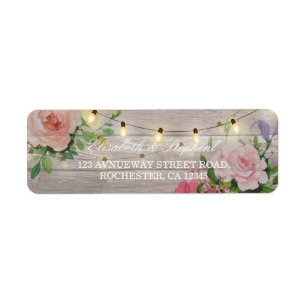 Rustic Wood Floral String Lights Wedding Address Return Address Label