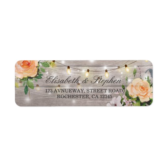 Rustic Wood Floral String Lights Wedding Address Return Address Label