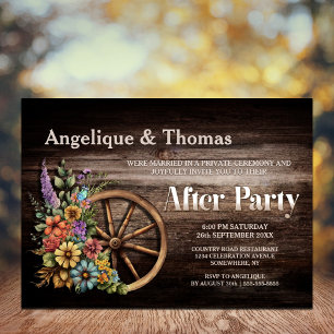 Rustic Wood Floral Wagon Wheel Wedding After Party Invitation