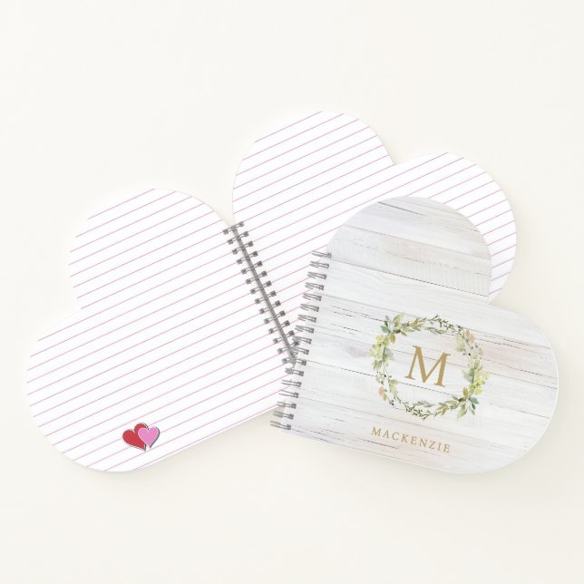 Rustic Wood Floral Watercolor Monogram Notebook (Inside)