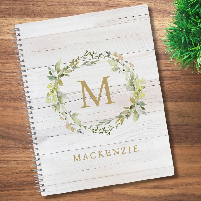 Rustic Wood Floral Watercolor Monogram Notebook (Creator Uploaded)