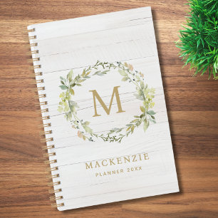 Rustic Wood Floral Watercolor Monogram Planner