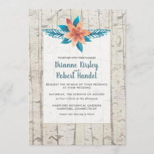 Rustic Wood Floral Watercolor Wedding Invitation