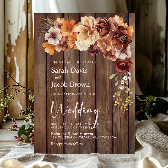Rustic Wood Floral Wedding Invitation (Creator Uploaded)
