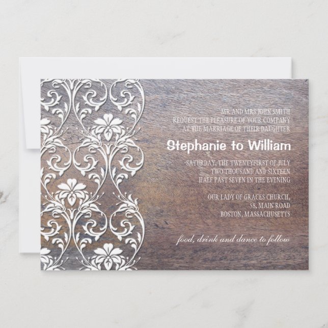 Rustic Wood Floral Wedding Invitation (Front)
