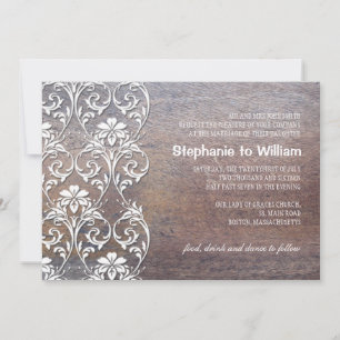 Rustic Wood Floral Wedding Invitation