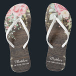 Rustic Wood Floral Wedding Mother of the Groom Thongs<br><div class="desc">Rustic Floral Wood String lights Wedding with lace details . Beautiful floral details are in first plan and make these design elegant and chic. Design is easy to personalise, if you wish to change fonts please Click to customise further. This design is perfect for outdoor weddings and barn theme weddings....</div>