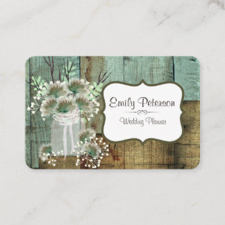 Rustic Wood & Floral Wedding Planner Business Card