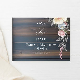 Rustic Wood Floral Wedding Save The Date Announcement Postcard