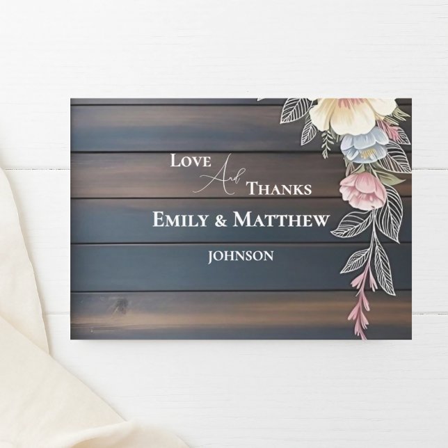 Rustic Wood Floral Wedding Thank You Card (Creator Uploaded)