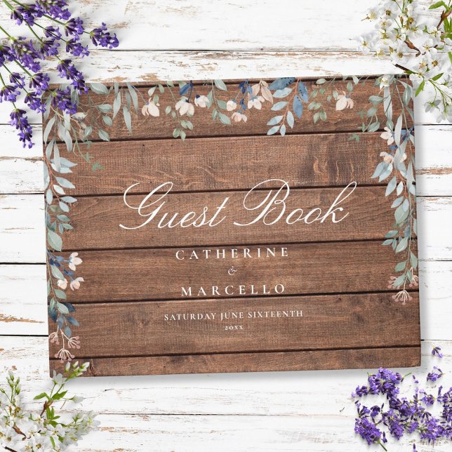 Rustic Wood Floral Wildflowers Wedding Guest Book (Rustic Wood Floral Wildflowers Wedding Guest Book)