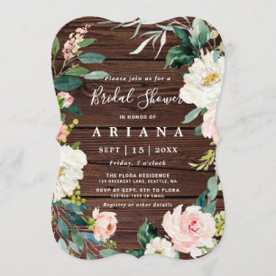 Rustic Wood Floral Wreath Wedding Bridal Shower Invitation