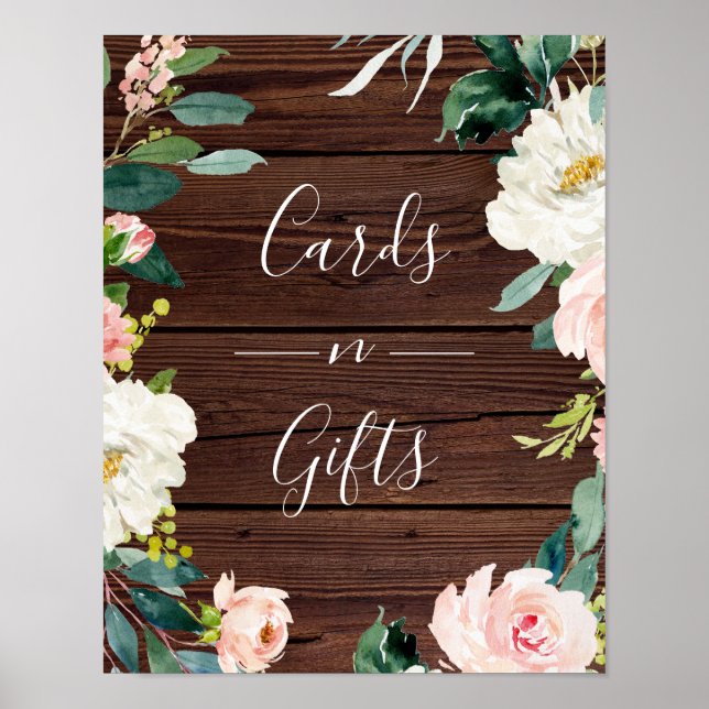 Rustic Wood Floral Wreath Wedding Cards & Gifts Poster (Front)