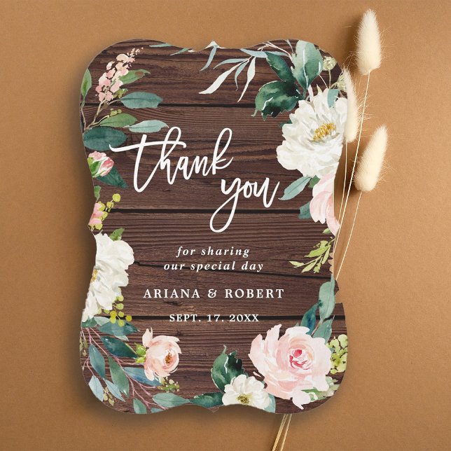 Rustic Wood Floral Wreath Wedding Thank You Card (Creator Uploaded)