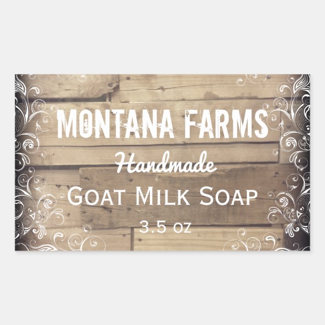Rustic Wood Flourish Product Label Sticker (Front)