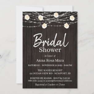 *~* Rustic Wood Flower Lights Roses Bridal Shower Invitation