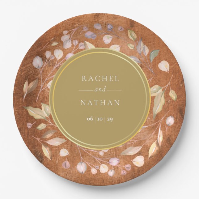 Rustic Wood Foliage Wedding Paper Plate (Front)