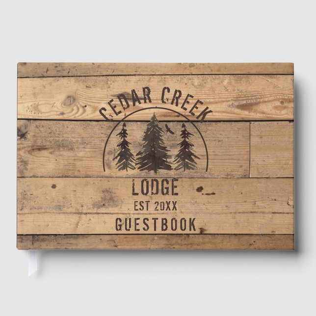 Rustic Wood Forest Trees Personalised Guest Book (Front)