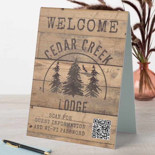 Rustic Wood Forest Trees Welcome QR Code (In SItu (Table))