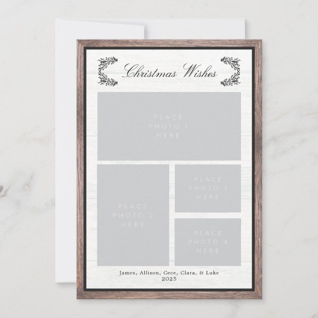 Rustic Wood Frame Holiday Card (Front)