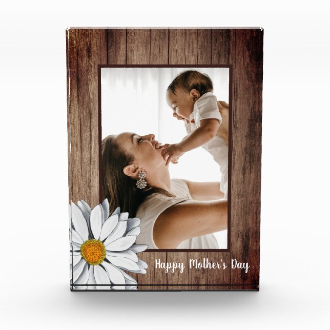 Rustic Wood Frame Photo Daisy Happy Mother’s Day (Front)