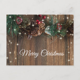 Rustic Wood Garland Cinnamon Christmas Greeting Postcard