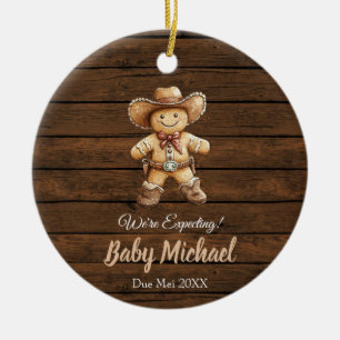 Rustic Wood Gingerbread We're Expecting Gift Ceramic Ornament