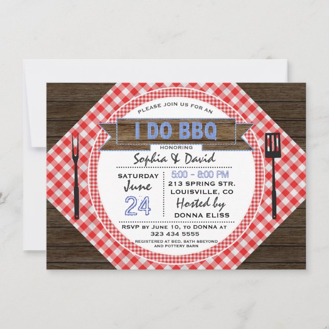 Rustic Wood Gingham I DO BBQ Couples Shower Invitation (Front)