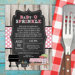 Rustic Wood Girl Baby Q Sprinkle, BBQ baby shower Invitation