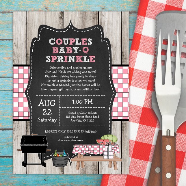 Rustic Wood Girl Couples Baby Q Sprinkle Shower Invitation (Creator Uploaded)